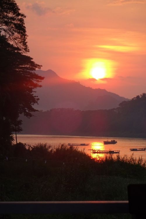 Laosas, Luang Prabang, Mekong Upė, Kraštovaizdis, Saulėlydis