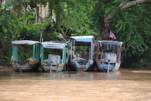 Laosas, Boot, Upė, Asija, Žvejybos Laivai, Kraštovaizdis, Vanduo