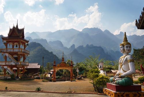 Laosas, Šventykla, Kalnai, Budistinis, Vangas, Vieng