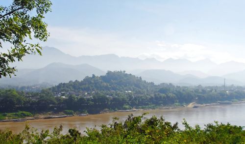 Laosas, Luang Prabang, Drėgmė, Mékong, Tropikai, Šiluma, Migla, Kraštovaizdis, Panorama, Cordillera Annamite