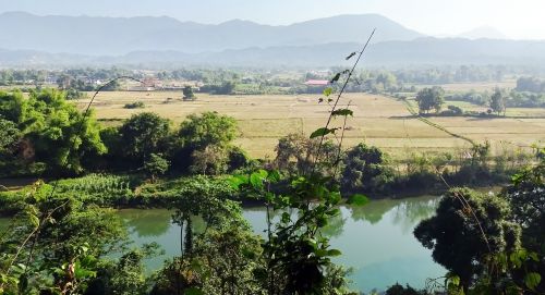 Laosas, Upė, Vang Vieng, Paprastas, Žemdirbystė, Ramybė, Turizmas, Vandens Telkiniai, Apmąstymai, Panorama, Pagrįstas
