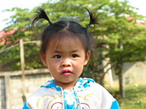 Laosas, Vang Vieng, Laosiečių, Mergaitė, Vaikas, Vaikai, Įdomus Šukuosena, Saldus