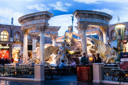 Las Vegasas, Caesar Rūmų Forumas, Architektūra, Nevada, Caesars, Vegas, Skulptūros, Vakaras, Orientyras