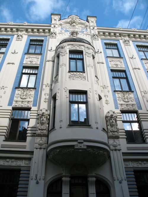 Latvia,  Riga,  Art Nouveau,  Nuo Apačios,  Fasado Fasadas
