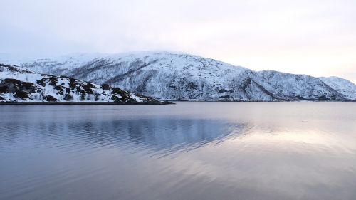 Lauklines Kystferie, Vaizdas, Tromso, Norvegija, Ežeras, Žiema, Kraštovaizdis