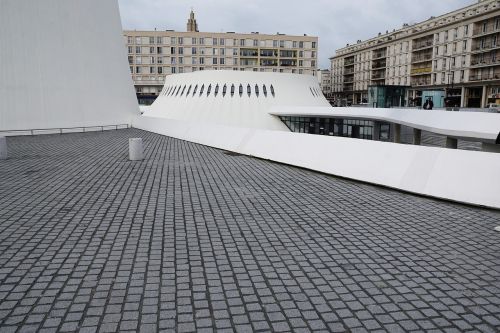 Le Havre, Salė, France, Architektūra, Atomas, Elektrinė, Atominė Jėgainė, Gamykla, Biblioteka, Balta, Šiuolaikiška, Pastatas, Kunsthaus, Kultūra, Tendencija, Statyba, Statyti, Viduryje, Miestas, Dangus, Pilka