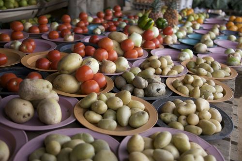 Lesotho, Afrika, Turgus, Bulvės, Pomidorai, Svogūnai, Daržovių, Plokštės, Rodyti, Verslas, Maistas, Lauke
