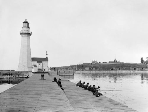 Švyturys, Prieplauka, Žvejys, Fischer, Uostas, Oswego, Pastatas, 1900, Juoda Ir Balta