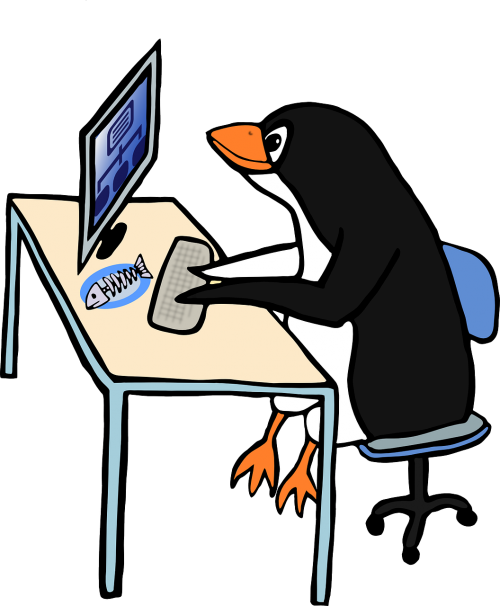 Linux, Tux, Administratorius, Gyvūnas, Paukštis, Kompiuteris, Stalas, Darbas, Biuras, Pingvinas, Darbas, Nemokama Vektorinė Grafika