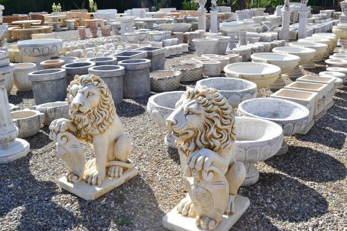 Liūtas, Akmeninis Liūtas, Vazos, Statula, Akmens Statulos, Akmens Statula, Keramika