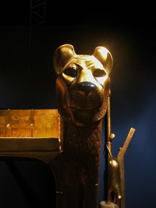 Sofa,  Ritualas,  Galva,  Liūtas,  Gilt,  Puikus,  Kopija,  Liūto Galva Dėl Tutankhamono C