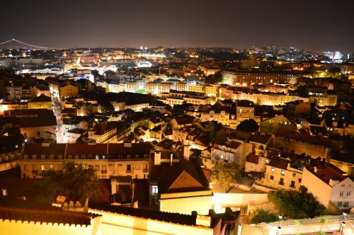 Lisbonas, Naktis, Namai, Miesto Skveras, Žibintai