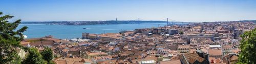 Lisbonas, Vaizdas, Sao Jorge Pilis, Panorama, Tiltas, Perspektyva, Portugal, Uostas, Šventė, Atostogos, Kraštovaizdis, Mėgautis, Vasara, Jūra, Geras Oras