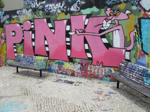 Lisbonas, Grafiti, Rožinis, Panther, Unikalus, Piešimas, Trasa, Dažymas