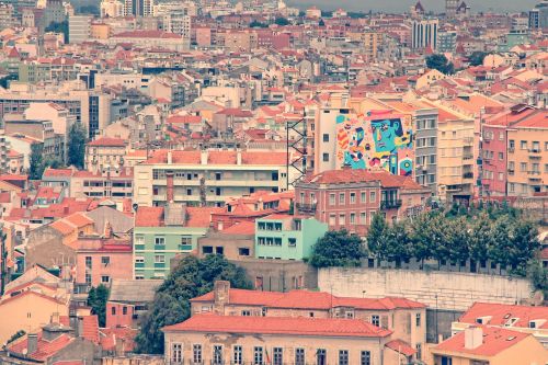 Lisbonas, Stogai, Bendras Vaizdas, Miestas, Plytelės, Gatvės Menas