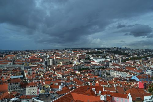 Lisbonas, Portugal, Miestas, Stogas, Vaizdas, Dangus, Debesys