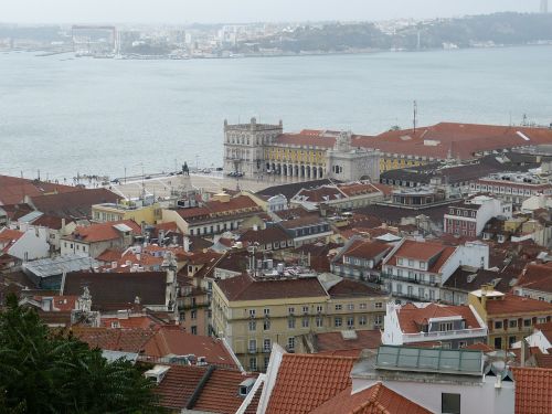 Lisbonas, Senamiestis, Portugal, Architektūra, Perspektyva, Vaizdas, Istoriškai, Stogai, Upė, Tejo
