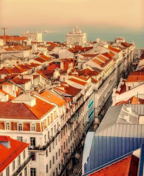 Lisbonas, Portugal, Miestas, Miesto, Pastatai, Stogai, Jūra, Vandenynas, Architektūra, Turizmas