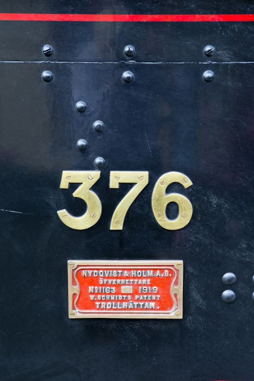 Lokomotyvas 376 Norvegų, Kent East Sussex Geležinkelis, Pastatytas 1909 M ., Švedija, Norvegijos Valstybinis Geležinkelis, Nydqvist Holm Kūrėjų Plokštė, Žalvario Skaitmenys