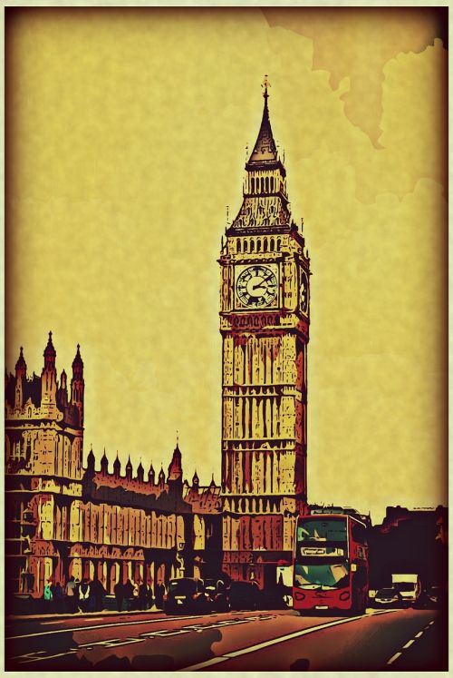 Londonas, Didysis Benas, Laikrodis, Vintage, Pašto Kortele, Orientyras
