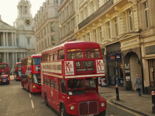 Londonas, Senovinis, Vintage, Autobusas, Gatvė, Kelias
