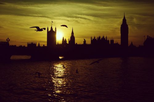 Londonas, Saulėlydis, Londono Tiltas, Siluetas, Didysis Benas, Westminster, Anglija, Temzės Upė