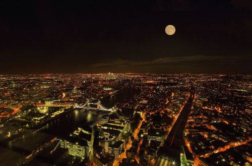 Londonas, Miestas, Naktis, Šviesa, Panorama, Mėnuo