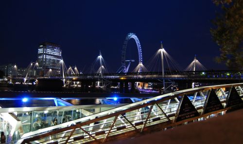 Londono Akis, Upė, Tiltas, Panorama, Naktis, Žibintai