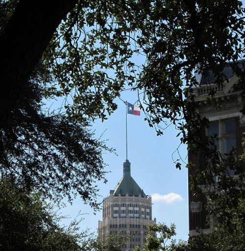 Vienišas Žvaigždės Vėliava, Emily Morgan, Viešbutis, San Antonio, Texas, Vienos Žvaigždės Valstybės Vėliava, Centro, Alamo, Alamo Plaza, Architektūra