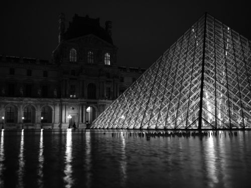 Lova, Paris, Naktis, Piramidė, Apmąstymai, Vanduo, Naktinis Kulka, Architektūra, Lauke