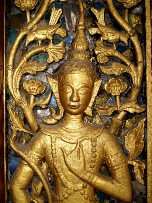 Luang Prabang, Laosas, Phabang, Asija, Mekongas, Šventykla, Statula, Auksas, Deivė