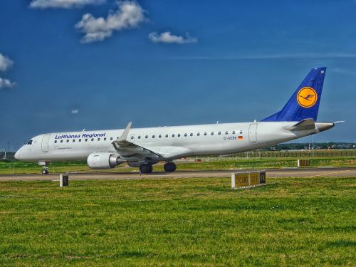 Lufthansa, Orlaivis, Keleivinis Jet, Lauke, Takas, Hdr, Dangus, Debesys, Lėktuvas, Kelionė, Gabenimas, Amsterdamo Oro Uostas