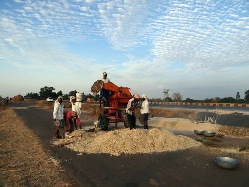 Mašina Winnowing, Sorgo, Jowar, Kelias, Karnataka, Indija