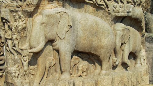 Mahabalipuramas,  Mamallapuramas,  Indija,  Palengvėjimas,  Nusileidimas Iš Ganga,  Granitas,  Dramblys