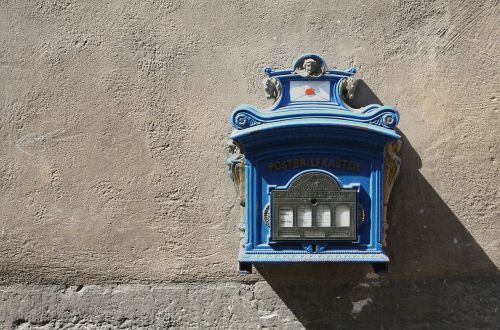 Pašto Dėžutę, Pašto Dėžutės, Pranešimas, Mėlynas, Senas, Würzburg, Vokietija