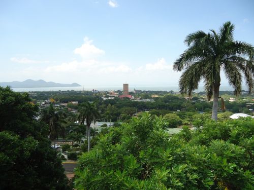 Managua, Panoraminis, Ežeras, Miestas, Horizontas, Nikaragva, Žali Medžiai, Palmė, Kalnų Peizažai, Miesto Panorama