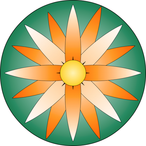 Mandala, Gėlė, Oranžinė Gėlė, Žalias, Rosacea