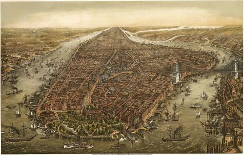 Manhatanas, Niujorkas, 1870, Žemėlapis, Senas, Paukščio Skrydžio Vaizdas, Piešimas, Traukiamas