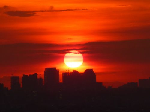 Manila, Saulėlydis, Filipinai, Didelis Saulė, Vakaras, Dusk, Oranžinis Dangus, Miesto Panorama
