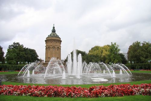 Manheimas, Vandens Bokštas, Gėlės, Fontanas, Vokietija, Žalia Zona