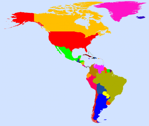 Žemėlapis, Amerikietis, Žemynai, Šiaurės Amerika, Pietų Amerika, Vakarų Pusrutulis, Atlanto Vandenynas, Ramusis Vandenynas, Centrinė Amerika, Nemokama Vektorinė Grafika