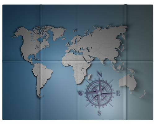 Žemėlapis, Sulenktas, Pasaulis, Pasaulio Žemėlapis, Mėlynas, Šalyse, Kompasas Pakilo, Pagrindiniai Taškai