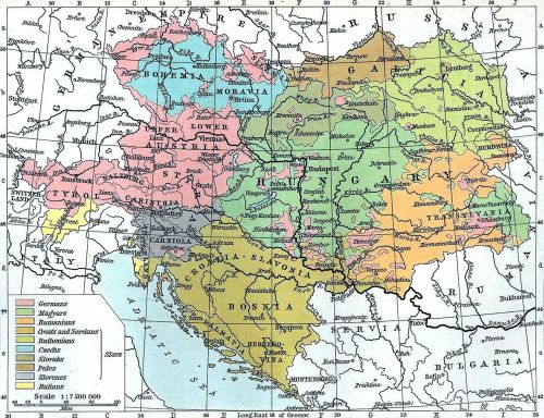 Žemėlapis, Austria, Vengrija, Bosnija, Jugoslavija, Veislės Pasiskirstymas, Europa, Europos
