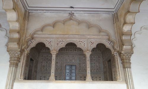 Marmurinis Baldakimas, Jharokha, Imperatoriaus Dais, Diwan-I-Am, Viešosios Auditorijos Salė, Agra Fortas, Unesco Pasaulio Paveldas, Agra, Indija