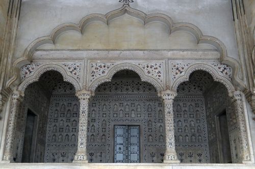 Marmurinis Baldakimas, Jharokha, Imperatoriaus Dais, Diwan-I-Am, Auditorijos Salė, Agra Fortas, Unesco Pasaulio Paveldas, Agra, Indija