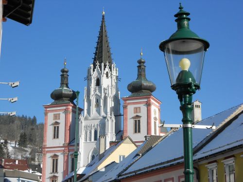 Mariazelis, Styria, Bažnyčia, Centro, Gatvės Lempa, Katedra, Austria, Piligrimystė, Žiema