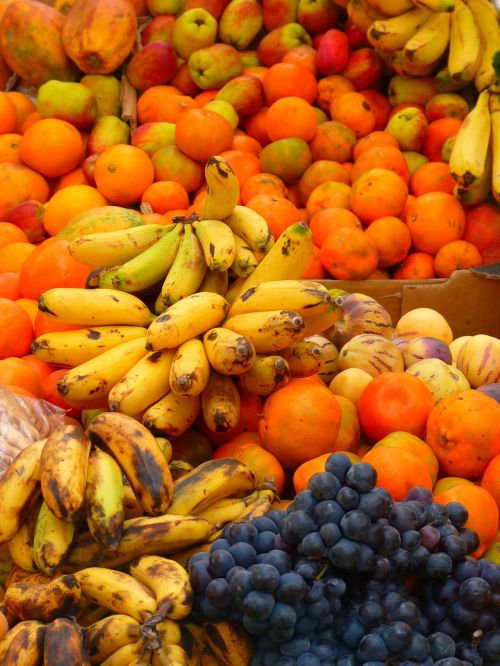 Ženklas, Vaisiai, Bananai, Apelsinai, Vynuogės