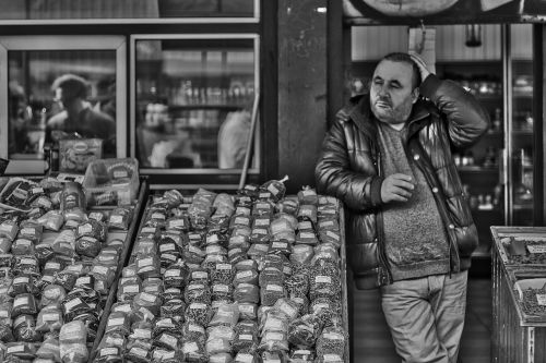 market seller black white