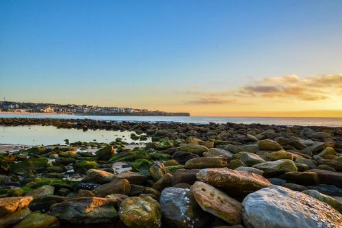 Maroubra, Sidnėjus, Australia, Saulėtekis, Papludimys, Akmenys