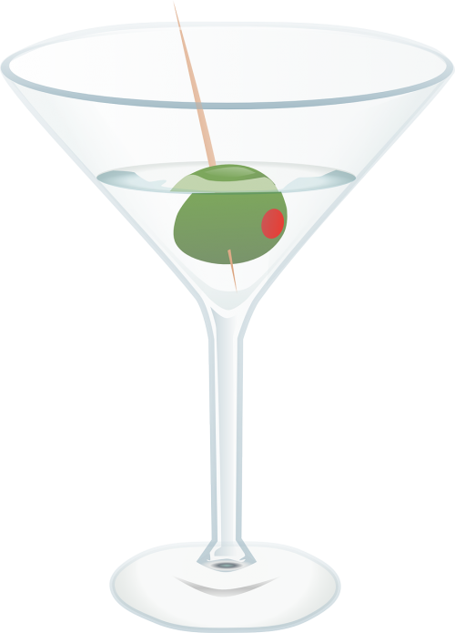 Martini, Kokteilis, Stiklas, Alkoholis, Gerti, Maistas, Alyvuogių, Nemokama Vektorinė Grafika